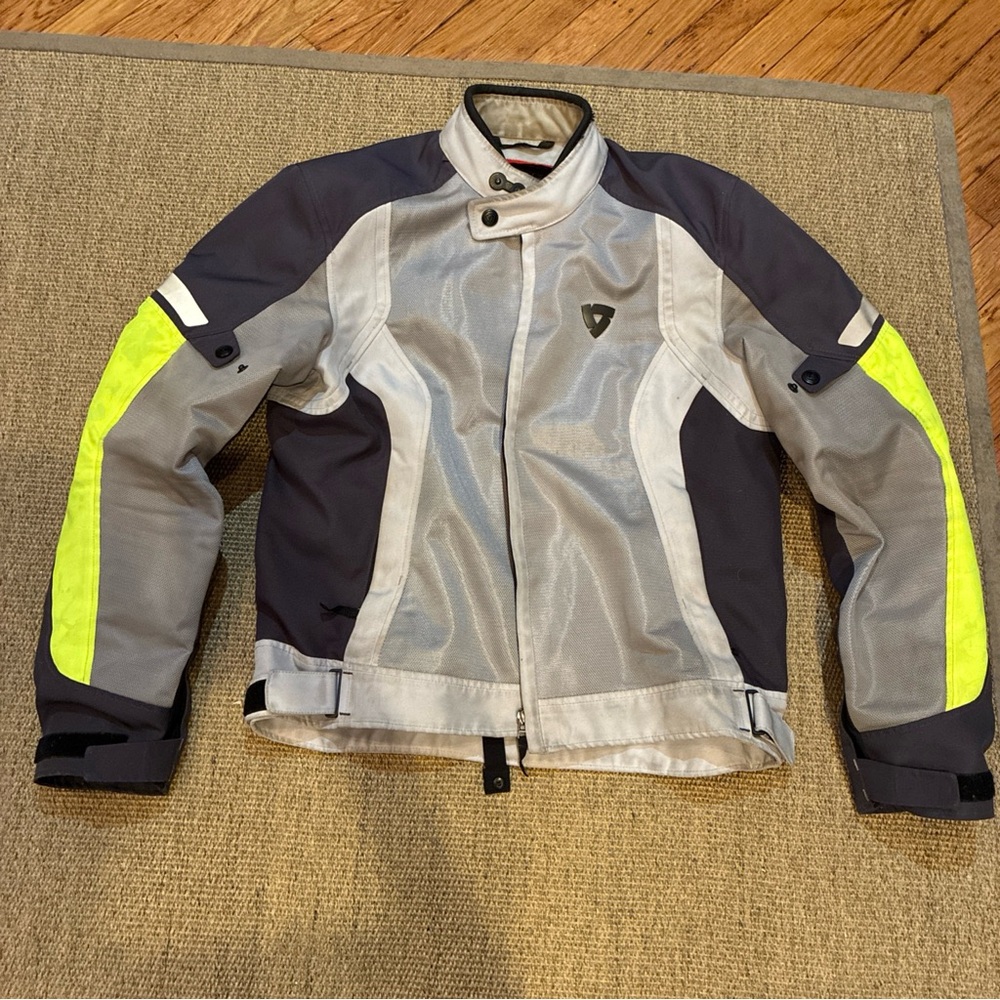 REV'IT Airwave Motorcycle Jacket Silver/Yellow XL Shoulder Elbow Hard Pad * Read